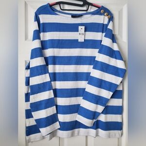 Blue and White Striped Long Sleeve Sweater Shirt 14/16